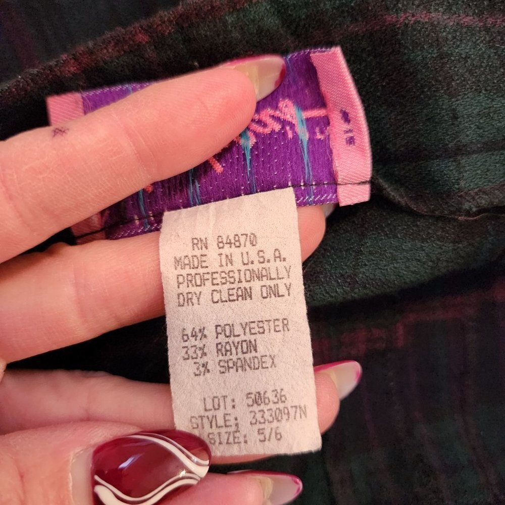 VTG High Waisted Green Plaid Stirrup Pants Trousers Made in USA 2-4 (VTG 5/6) - Picture 8 of 8